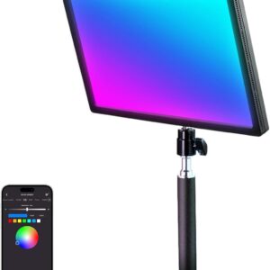 Streaming-Equipment – NEEWER GL25C LED RGB Streaming Key Light, APP/PC/Stream Deck Control, 25 W, 2500 Lux/0.5 m, 2900 K-7000 K, CRI95+/TLCI97+, Full RGB Dimmable, Edge-Emitting, Quiet Webcam Video Light with Table Stand