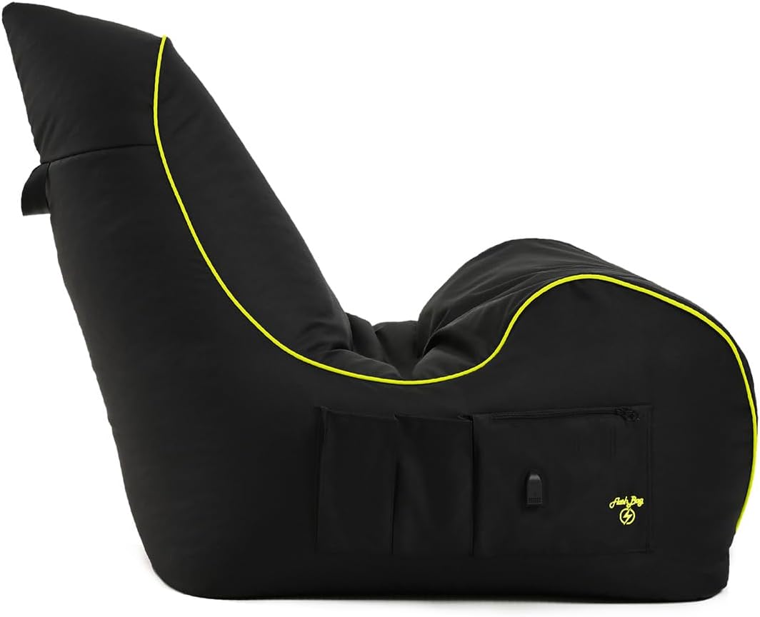Gaming Chairs - BuBiBag Gaming Bean Bag for Gaming with Connection for Charging & Bags, Holder, Game Chair for Children and Adults, Beanbag Indoor and Outdoor - Flash Bag (Anthracite/Neon Yellow) – Bild 5