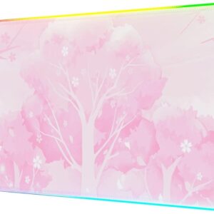 Gaming Tastatur & Maus – Mytrix RGB Gaming Mouse Mat, Pink Mouse Mat, XXL 800 x 300 mm, Kawaii Sakura Large Mouse Mat with 14 Light Modes, Waterproof Keyboard Pad with Non-Slip Rubber Base, Extended Large Desk Mat