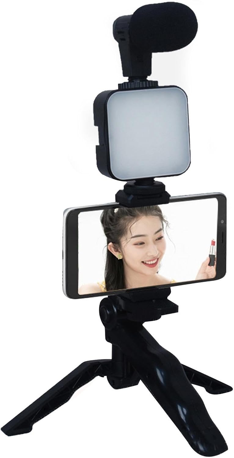Streaming-Equipment - Vlogging Kit - Phone Microphone, Smartphone Video, LED Light Recording, Live Streaming Accessories, Compact Vlogger Equipment, Adjustable Phone Holder, Portable Video | Vlogging Kit For
