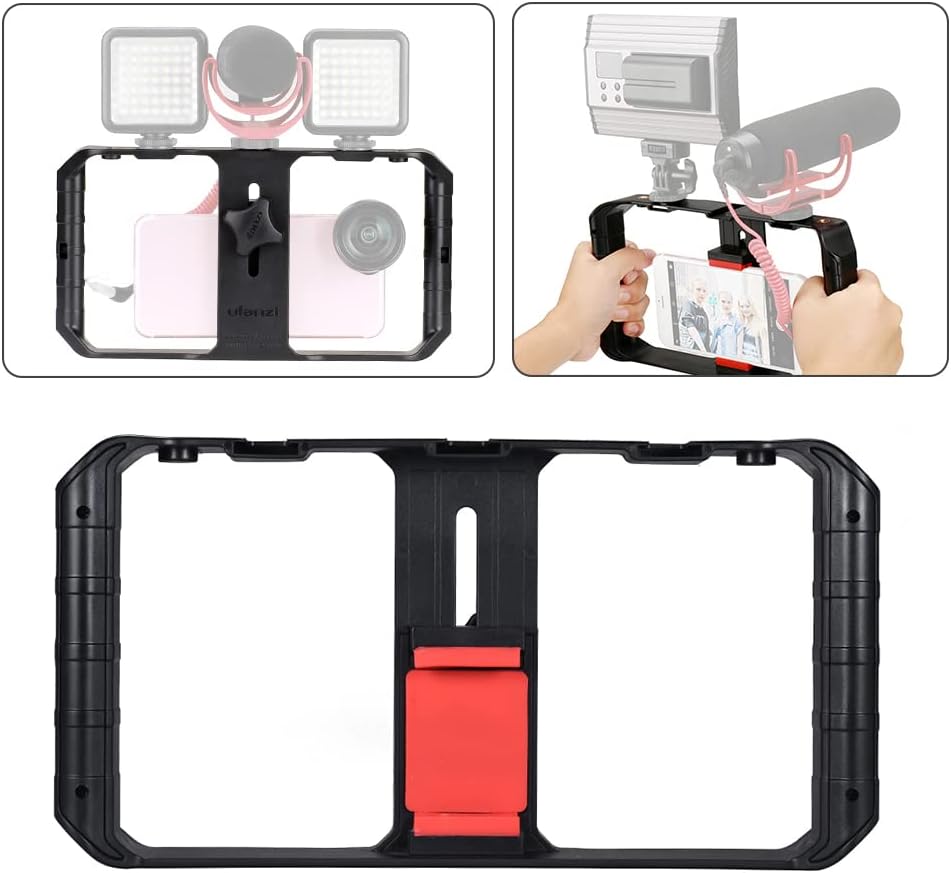 Streaming-Equipment - Professional Portable Smartphone Video Rig Stabilizer with 3 Hot Shoe Mounts Film Making Vlogging Ideal Macro Photography Phone Live Streaming Material Plastic – Bild 6