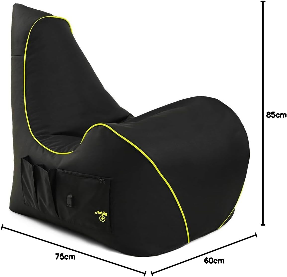 Gaming Chairs - BuBiBag Gaming Bean Bag for Gaming with Connection for Charging & Bags, Holder, Game Chair for Children and Adults, Beanbag Indoor and Outdoor - Flash Bag (Anthracite/Neon Yellow) – Bild 2