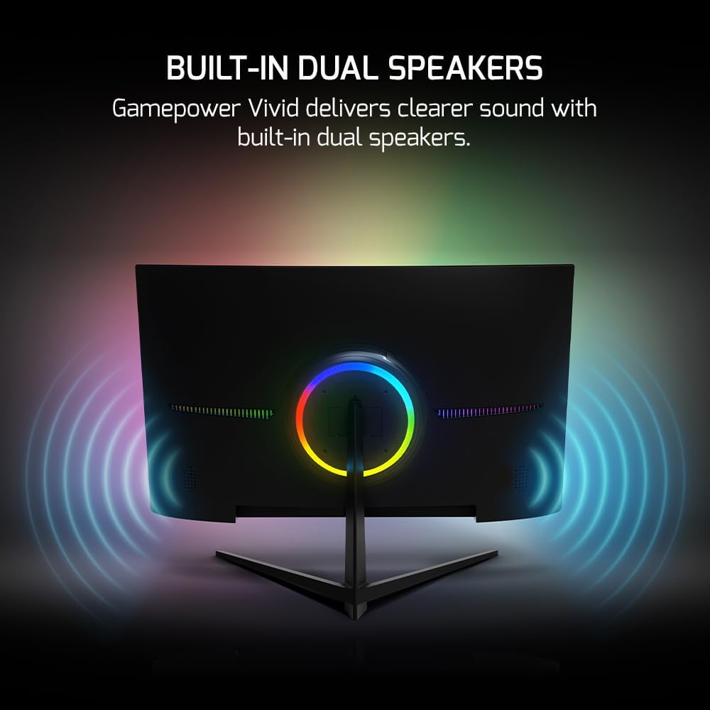 Gaming PC & Gaming Monitors - GAMEPOWER Vivid T40 Curved Gaming Monitor 24 Inches, Full HD 1080P, 180Hz 0.5ms PC Screen, VA Curved HDR Display, Frameless, FreeSync G-Sync, 125% sRGB, with Speaker – Bild 4