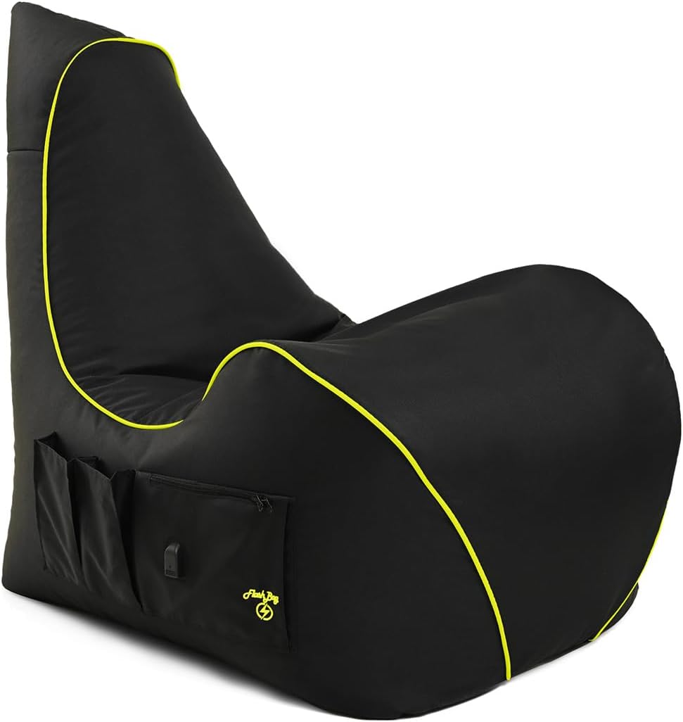 Gaming Chairs - BuBiBag Gaming Bean Bag for Gaming with Connection for Charging & Bags, Holder, Game Chair for Children and Adults, Beanbag Indoor and Outdoor - Flash Bag (Anthracite/Neon Yellow) – Bild 4