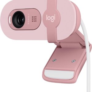 Webcam – Logitech Brio 100 Full HD Webcam for Meetings and Streaming, Auto Light Balancing, Built-in Microphone, Cover Bezel, USB-A for Microsoft Teams, Google Meet, Zoom and More – Pink