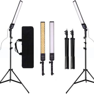 Streaming-Equipment – Dimmable Bi-Colour LED Video Light Set of 2 with Tripod Carry Bag Photography Light Set for Camera Video YouTube Product Photography Shooting, 376 LED Beads, 3200-5500K, CRI 96+