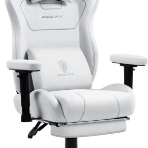 Gaming Chairs – Dowinx Gaming Chair Fabric with Pocket Spring Cushion, Ergonomic Gaming Chair with Massage Function, PC Office Chair Large and High with Footrests XXL, White
