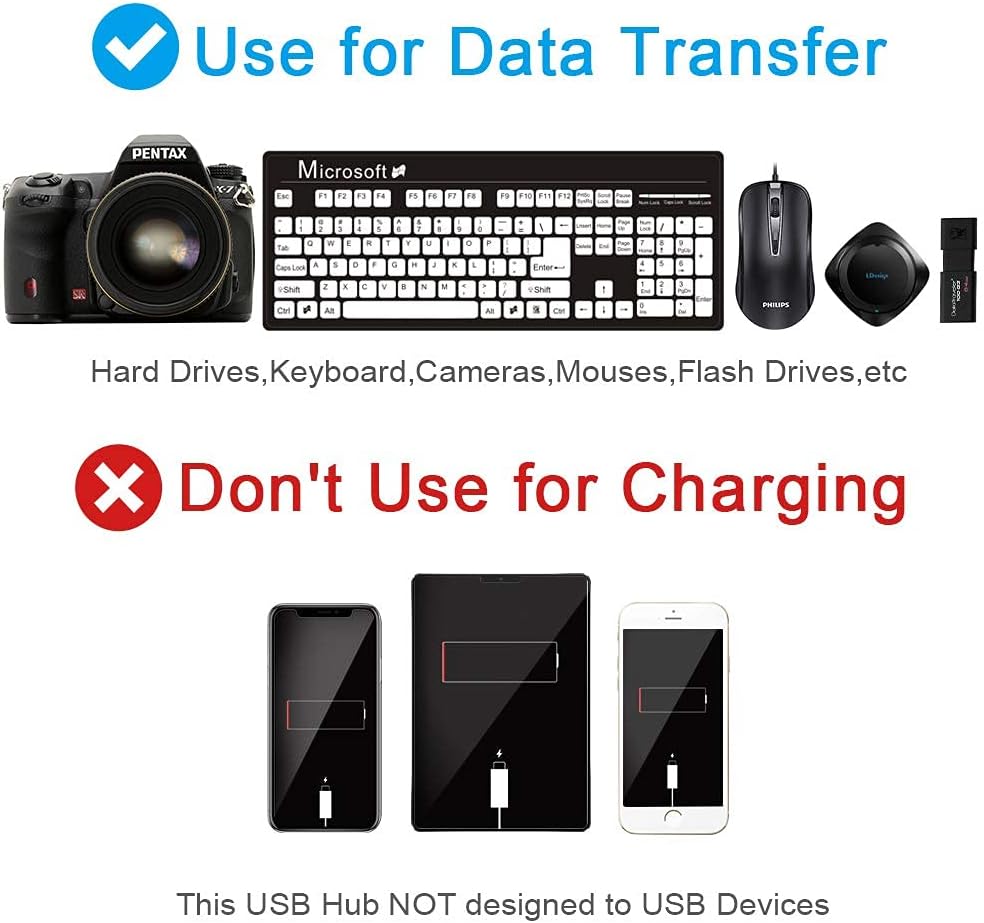 Streaming-Equipment - LOBKIN USB Hub 7-Port Portable USB 2.0 Hub with Single LED Power Switches for Laptop, PC, MacBook and Other USB Devices – Bild 8