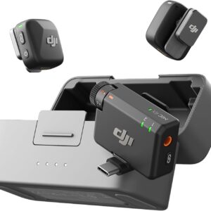 Streaming-Equipment – DJI Mic Mini (2 Transmitters, 1 Receiver, Charging Cradle), Wireless Lavalier Microphone, Bluetooth Microphone, OsmoAudio, 48 Hours Use, Mini Microphone for Mobile Phone/Camera, iPhone, Android, Vlog