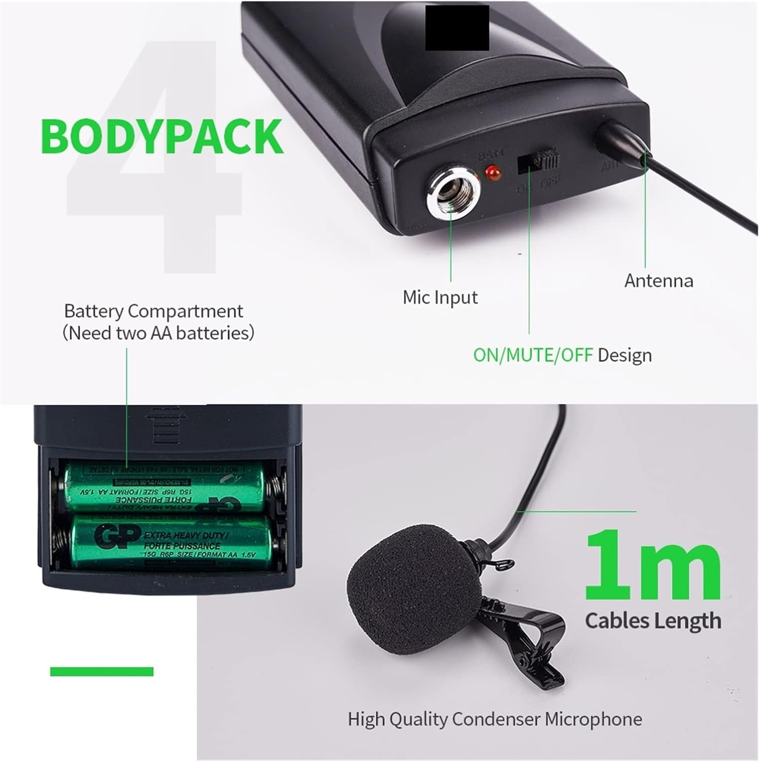 Streaming-Equipment - DJ Mixer Controller Portable Professional 4 Channels for Wireless Microphone Systems Uhf Bodypack Transmitter Headset Lapel Church Mic for Streaming/Podcasting/Gaming, Phone, Computer – Bild 4