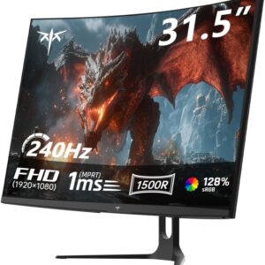 Gaming PC & Gaming Monitors – KTC Gaming Monitor 32 Inch Curved | FHD 240Hz | 1ms MPRT | VA Panel 1500R | HDR10 | 5000:1 Contrast | AMD FreeSync, Flicker-Free | sRGB 128% Wide Colour Gamut | HDMI 2.0/DP 1.4 | VESA Mount | H32C5