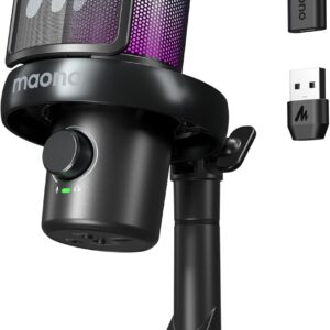 Streaming-Equipment – MAONO Wireless Microphone for PC, Microphone PC with Software AI Voice Change, 3-Stage Noise Reduction, Custom RGB Light, Mute for Gaming, Podcasting, Streaming, DM40 Pro Black