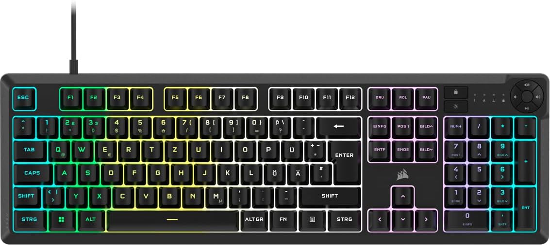 Gaming Tastatur & Maus - Corsair K55 CORE RGB Membrane Wired Gaming Keyboard - Quiet, Responsive Switches - Splash Proof - Ten Zone RGB - Media Keys - iCUE Compatible - QWERTZ DE - PC, Mac - Black