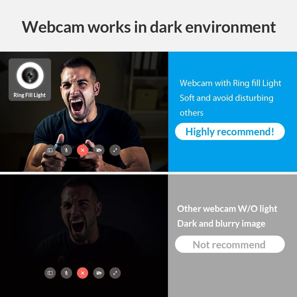 Streaming-Equipment - Webcam for Game Streaming 1080p/Built-in Adjustable Ring Light/Auto Focus (AF) Streamer Webcam for Xbox Gamer, Facebook and YouTube Streamer – Bild 2