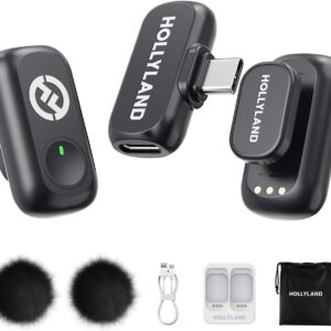 Streaming-Equipment – Hollyland Lark A1 Mini Duo Wireless Lavalier Microphone for iPhone 15/16 & Android, 48kHz/24-bit, 3-Level Intelligent Noise, Microphone for YouTube, Podcast, Vlogging (Black, 2TX + USB-C RX)