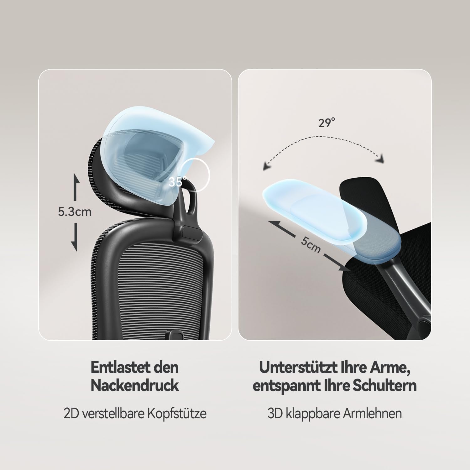 Gaming Chairs - SIHOO M102C Ergonomic Mesh Office Chair, High Back desk chair with 3D Armrests, Up&Down Lumbar Support, Swivel Computer Task Chair, Black – Bild 9