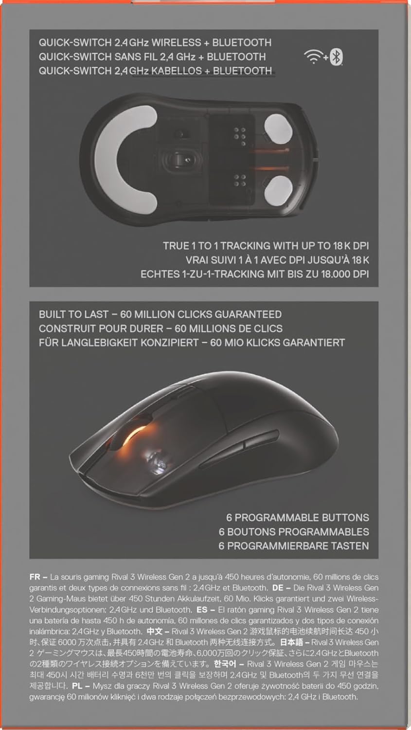 Gaming Tastatur & Maus - SteelSeries Rival 3 Wireless Gen 2 Gaming Mouse - 2.4GHz and Bluetooth - 18,000 DPI TrueMove Air Optical Sensor - 60 Million Clicks Guaranteed - Ultralight - PTFE Gliding Feet - Black – Bild 14