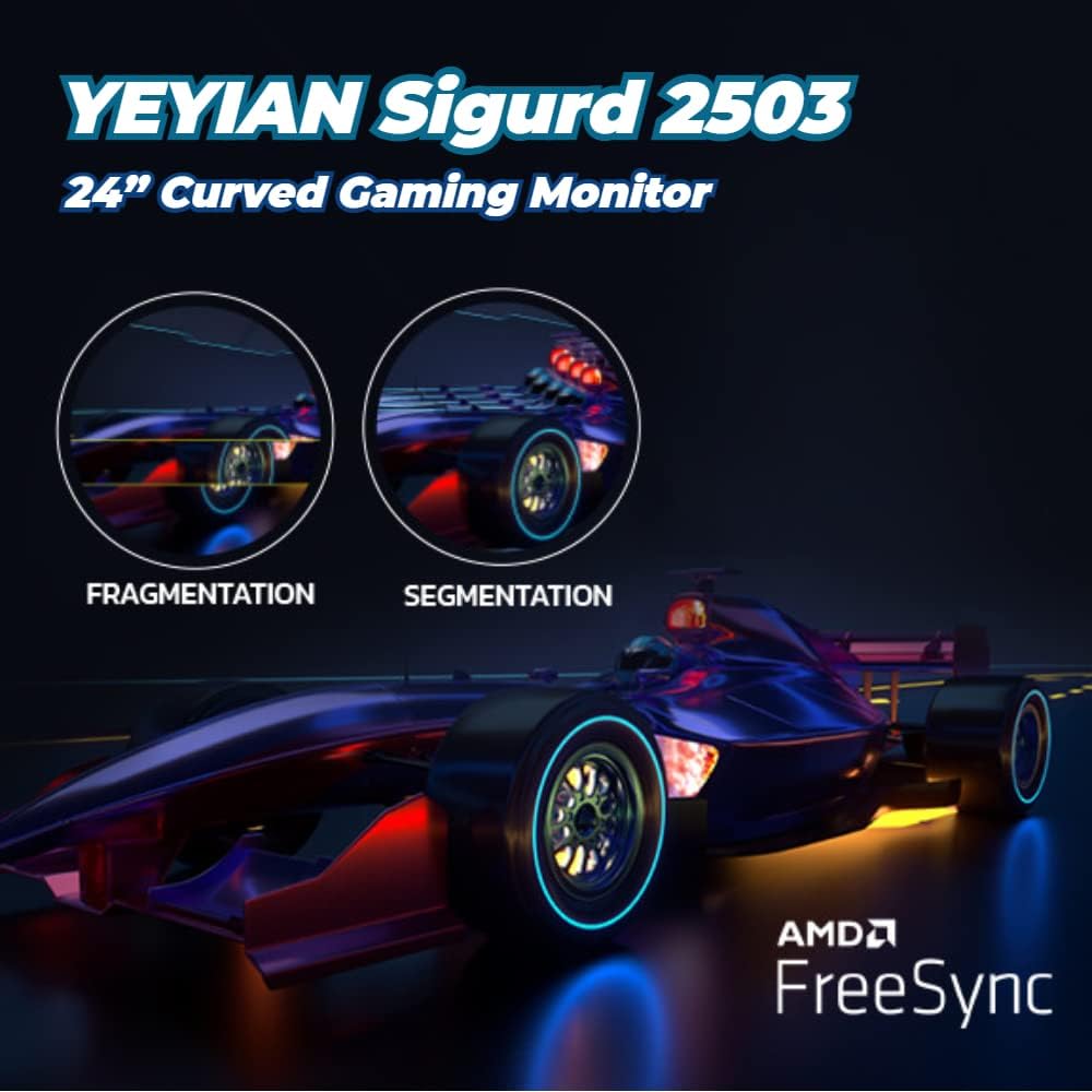 Gaming PC & Gaming Monitors - YEYIAN Sigurd - 23.8 Inch Curved Gaming Monitor Full HD 200Hz, 1ms, AMD FreeSync & NVIDIA G-Sync Compatible, 96% sRGB, HDMI/DisplayPort, Integrated Speaker, VESA, Black – Bild 6