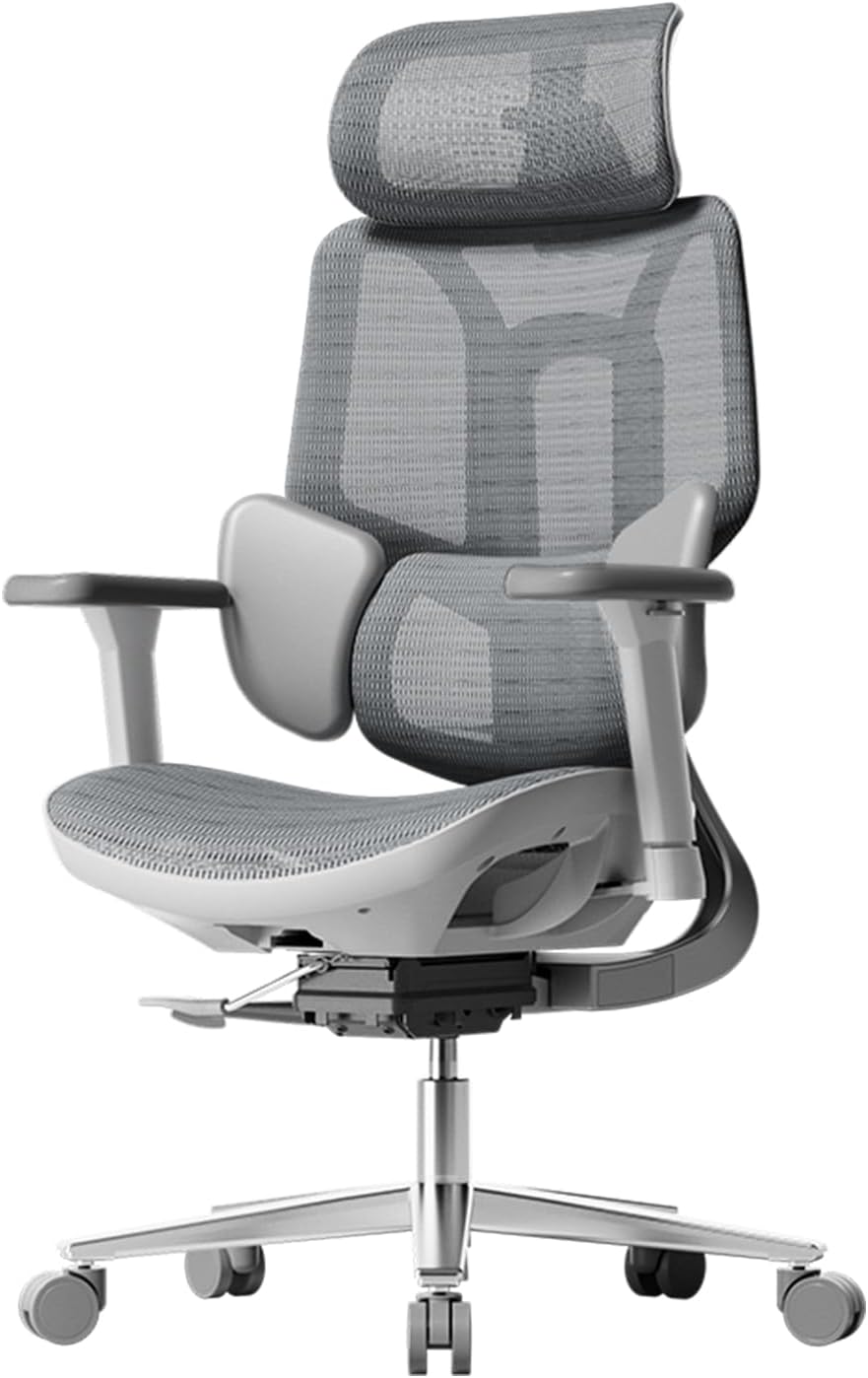 Gaming Chairs - Hbada E3 Ergonomischer Bürostuhl, Bürostuhle mit Verstellbarer Hoher Rückenlehne, Lordosenstütze, 3D Kopfstütze, 3D Armlehnen, Netzstuhl, Grau