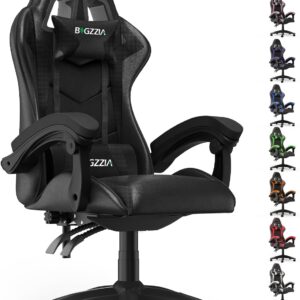 Gaming Chairs – Gaming Chair, PC Gaming Chair with Padding and Headrest, PU Leather, 90°-155° Tilt and Height Adjustment, Gamer Chair for Gamers Offices Families Adults Teenagers (Black)