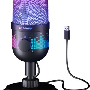 Streaming-Equipment – aokeo Gaming Microphone, USB Computer Microphone for PC, Mac, PS4/5, Condenser Podcast Mic for Studio Recording, Streaming Podcast YouTube, with LED Light