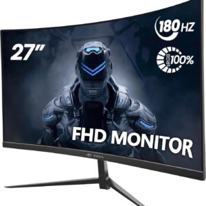 Gaming PC & Gaming Monitors – CRUA Curved Gaming Monitor 27 Inch FHD Curved Computer Screen, Curvature 1500R, VA Panel, 180Hz, Gaming Display, Eye Care, Tilt Adjustment, HDMI, DP Black