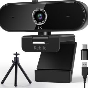 Webcam – Webcam 2K, USB A/C Webcam with Microphone for PC, Streaming Camera with Auto Focus, 90° View, Plug & Play, Video Calls, Conferences, PC Camera for Windows/MacOS/Skype/FaceTime