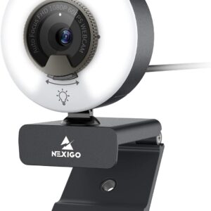Webcam – NexiGo N960E 60FPS Autofocus 1080P Webcam with 2 Stereo Microphones, Ring Light and Cover, USB Camera for Streaming Online Courses, Compatible with Zoom/Skype/Teams, PC, Mac, Laptop, Desktop
