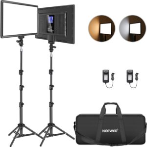 Streaming-Equipment – NEEWER 13 Inch LED Video Light Panel Set with Tripod, Streaming Light with Lithium Battery, Pack of 2, Soft LED Video Light, 3200K-5600K, CRI 97+ 2400lux, Studio Light for Live Gaming, YouTube Camera,