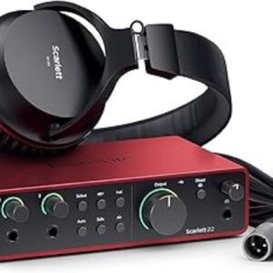 Streaming-Equipment – Focusrite Scarlett 2i2 Studio 4th Gen USB Audio Interface Bundle for Songwriters – with Condenser Microphone and Headphones for Recording, Streaming and Podcasting