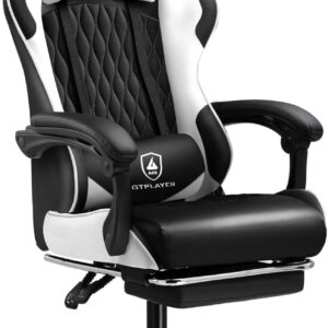 Gaming Chairs – GTPLAYER Gaming Chair, Gamer Chair, Ergonomic Office Chair with Footrest Adjustable Lumbar and Pillow, Gaming Chair Padded, Gaming Chair 150 kg Load Capacity, White