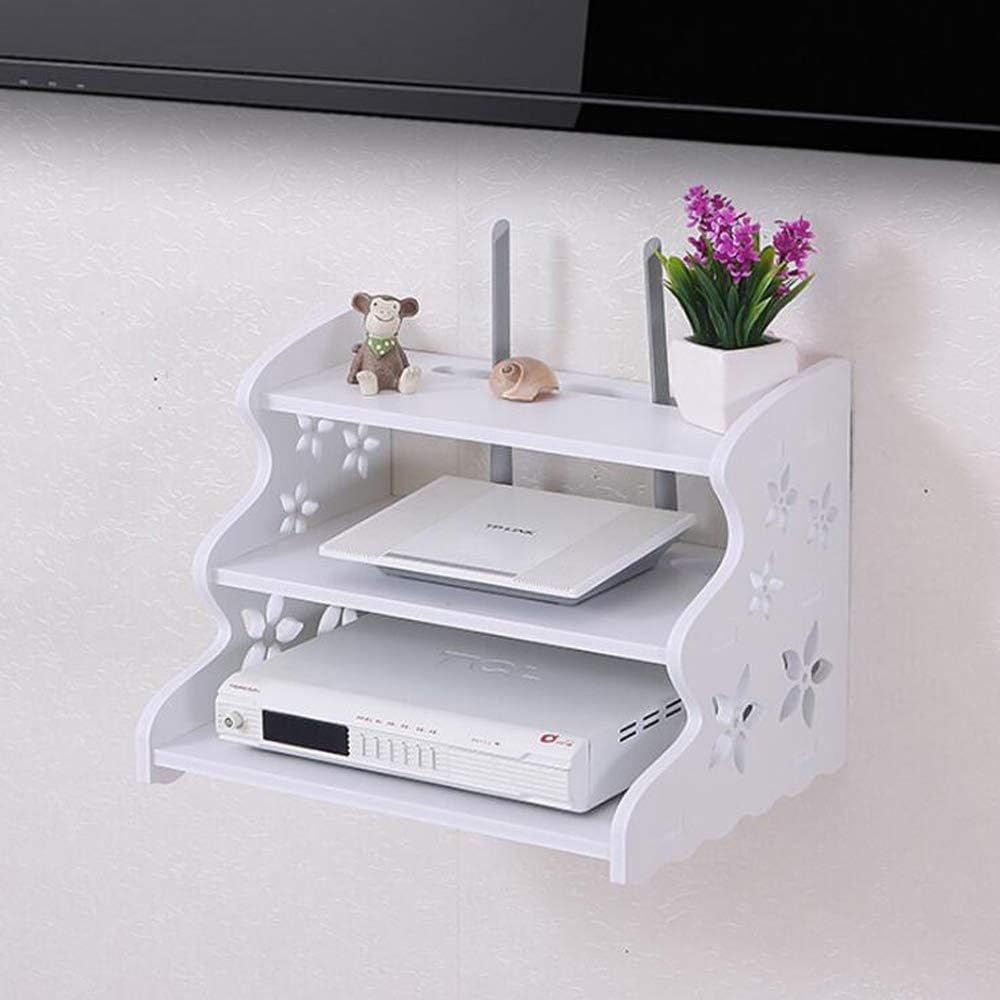 Streaming-Equipment - White Floating TV Shelf, Triple Layer Wall Mounted WiFi Router Stand, Set-Top Box Streaming Media Equipment Case – Bild 2