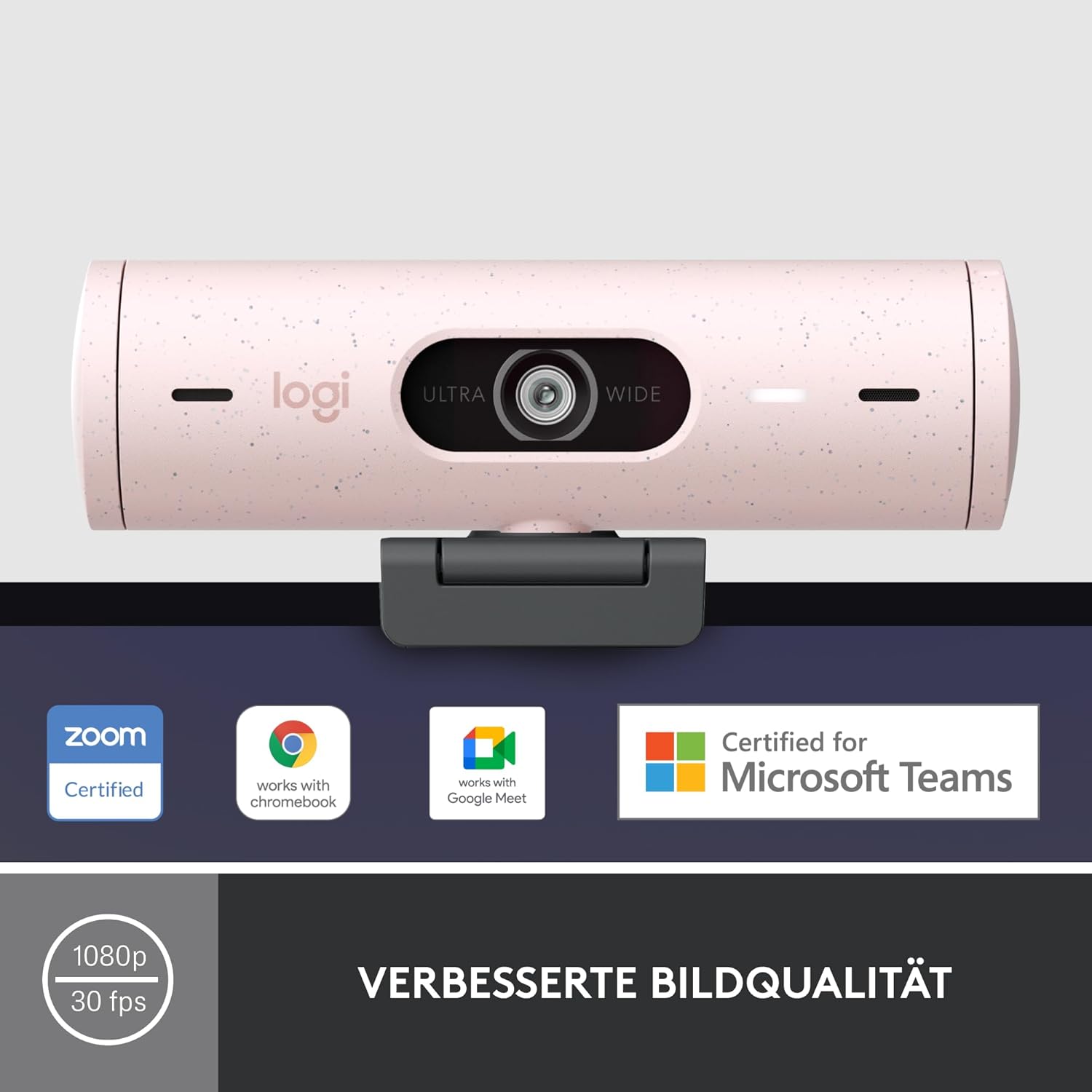 Webcam - Logitech Brio 500 Full HD Webcam with Auto Light Correction, Point Mode, Dual Microphone + Noise Cancellation Webcam Cover for Microsoft Teams, Google Meet, Zoom, USB-C Cable - Pink – Bild 2