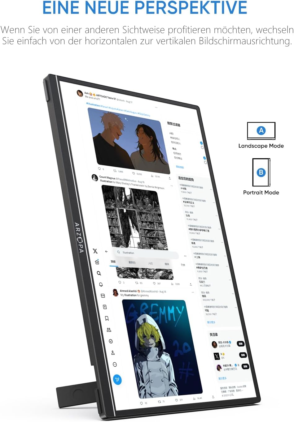 Gaming PC & Gaming Monitors - ARZOPA Portable Monitor, 14.0 Inch 1920 x 1080 FHD IPS Portable Monitor for Laptop with Single Rod, Supports HDMI/Type-C/USB-C, Eye Protection Gaming Screen for Laptop/PC/Mac/PS3/4/5/Xbox – Bild 4