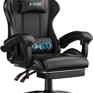 Gaming Chairs – bigzzia Gaming Chair with Massage Function and Footrest, Ergonomic Gaming Chair Adjustable Backrest 90-135°, Gaming Chair with Massage Lumbar Cushion and Headrest, Gamer Chair, Black