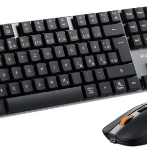 Gaming Tastatur & Maus – ProtoArc Mechanical Keyboard Mouse Set Wireless, KM310 Full-Size Rechargeable Wireless Keyboard Mouse, 2.4G + Dual Bluetooth, Red Switch, Multi-Device, QWERTZ Layout, for Windows/Mac – Space Grey