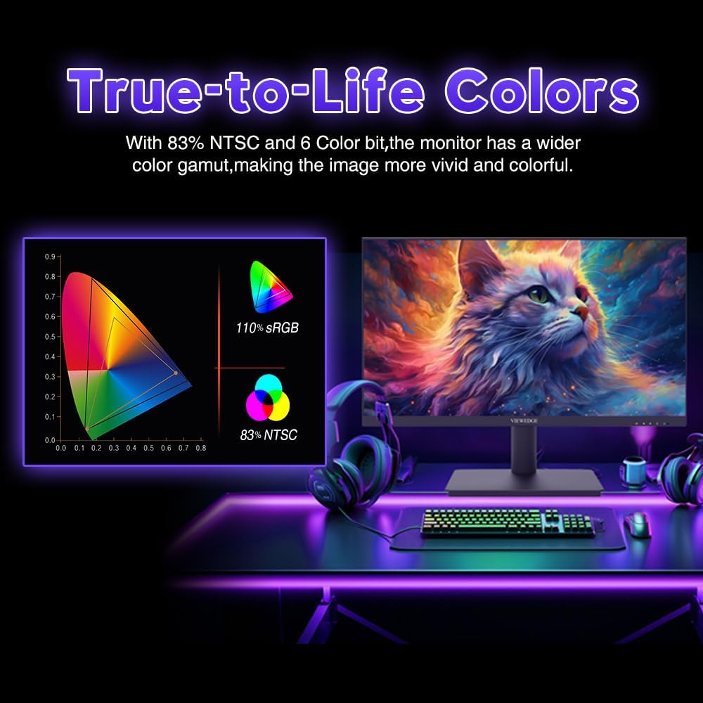 Gaming PC & Gaming Monitors - Viewedge 23.8 Inch Gaming Monitor 240Hz 1ms, 1080p IPS 110% sRGB with HDR 10, DP HDMI, Built-in Speaker, Support FreeSync and Wall Mounting Screen 23.8 Inch Monitor – Bild 6