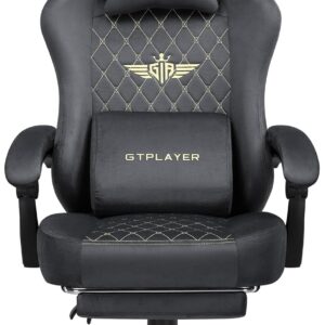 Gaming Chairs – GTPLAYER Gaming Chair, Fabric Gaming Chair, Ergonomic Office Chair, PC Chair, 150 kg Load Capacity, Adjustable and Rotating Desk Chair with Spring Seat Cushion and Footrest, Grey
