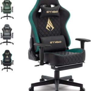 Gaming Chairs – Symino Gaming Chair – Ergonomic Office Chair in Racing Style, 200 kg Load Capacity, Adjustable Armrests, Vintage PU Leather, Gaming Chair with Footrest (Black)