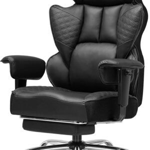 Gaming Chairs – COMHOMA Gaming Chair, Ergonomic Office Chair, Desk Chair with Adjustable Armrests, Pocket Spring Lumbar Support for Large and Tall People, 150 kg, Wide Seat, Jet Black