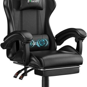 Gaming Chairs – Gaming Chair, PC Gaming Chair with Footrest, Headrest, Lumbar Cushion, Height Adjustment, 90° – 155° Tilt, 130 kg Load Capacity, Gamer Chair for Children, Teenagers, Adults (Black)