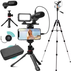 Streaming-Equipment – Movo iVlogger iPhone,Android Compatible Vlogging Kit with Full Size Tripod – Mobile Phone Video Kit Accessories: Tripods, Phone Holder, Video, Vlogging Recording