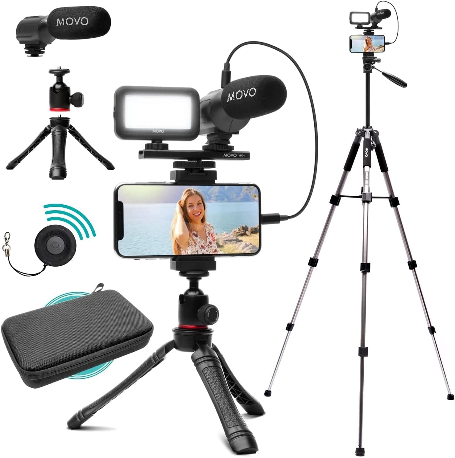 Streaming-Equipment - Movo iVlogger iPhone,Android Compatible Vlogging Kit with Full Size Tripod - Mobile Phone Video Kit Accessories: Tripods, Phone Holder, Video, Vlogging Recording
