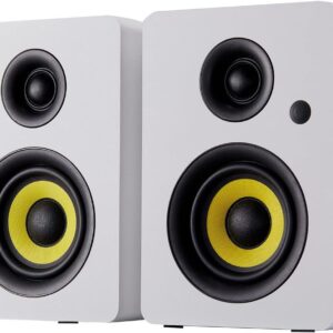 Streaming-Equipment – Sanyun SW206 80 W Dual Mode Shelf Speaker – Studio Monitor and HiFi Mode – 10 cm Carbon Fibre Speaker – 25 Core Silk Foil Tweeter – Optical Coaxial TRS Aux Bluetooth 5.0 – White