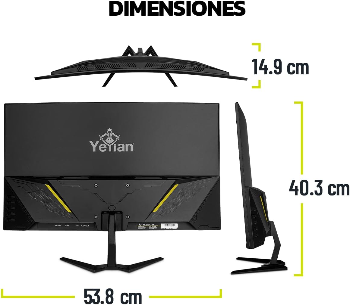 Gaming PC & Gaming Monitors - YEYIAN Sigurd - 23.8 Inch Curved Gaming Monitor Full HD 200Hz, 1ms, AMD FreeSync & NVIDIA G-Sync Compatible, 96% sRGB, HDMI/DisplayPort, Integrated Speaker, VESA, Black – Bild 7