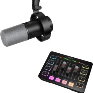 Streaming-Equipment – FIFINE XLR Studio Microphone and Gaming Audio Mixer, USB Microphone PC with Streaming Mixer for PS4/5 Mac, RGB Sound Card for Gaming YouTube, Individual Control, Voice Change (K688+SC3)