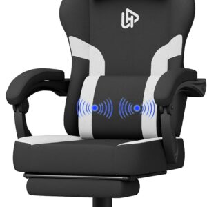 Gaming Chairs – HapGIFT Gaming Chair, Gamer Chair with Massage Function, Gaming Chair with Footrest, PC Chair with Adjustable Backrest, Technical Fabric Computer Office Chair for Teenagers, 150 kg, Black White