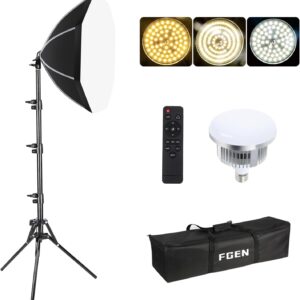 Streaming-Equipment – FGen Softbox Photo Studio Set, 50 cm Octagonal Soft Box with 85 W 2700-6400 K Adjustable LED Lamps, 150 cm Adjustable Light Stand for YouTube, Tiktok Video Recording, Game Streaming (1 Pack)