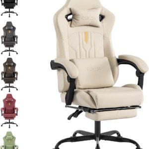 Gaming Chairs – SUKIDA Gaming Chair Computer Chair Ergonomic Gaming Chair with Footrest Office Chair Ergonomic Computer Chair with Lumbar Support Beige