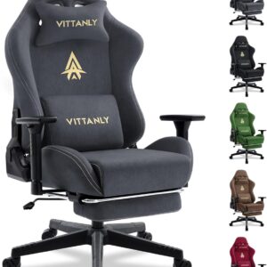 Gaming Chairs – Vittanly Gaming Chair, Luxury Faux Suede Gaming Chair, Office Chair, Ergonomic Desk Chair with Footrest, Headrest and Lumbar Cushion, 3D Armrests, 90-155° Backrest, Grey